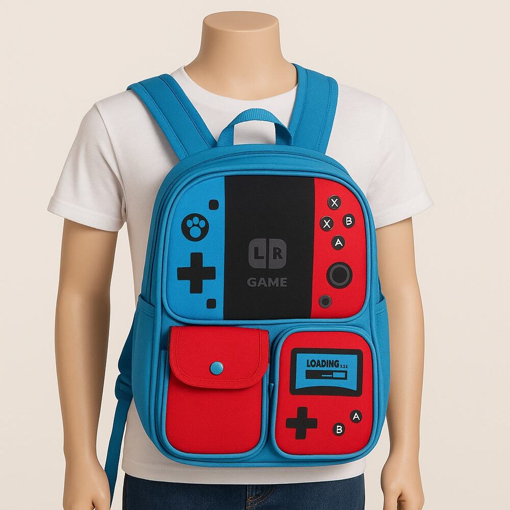 Kids Gaming Backpack Nintendo Switch Style Red Blue School Bag
